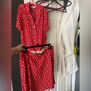 Floral red skirt set